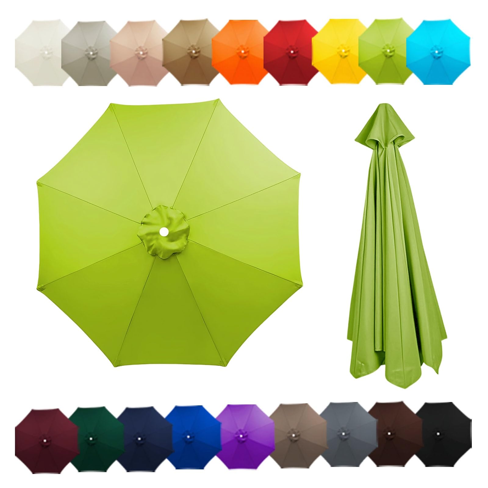 Outdoor Patio Umbrella Replacement Canopy For 6 Ribs/8 Ribs, Replacement Parasol Cover, Table Market Yard Umbrella Top, Sun Shade Accessory(Grass green,6.5FT/2.0M-6Ribs)