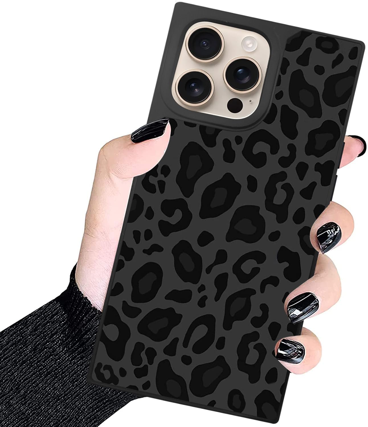 ZHUXUXITT Rectangle Case for iPhone 16 Pro Max, Black Gray Leopard Print Design for Men Boys [Anti-Scratch] Non-Slip+Shockproof Rugged TPU Protective