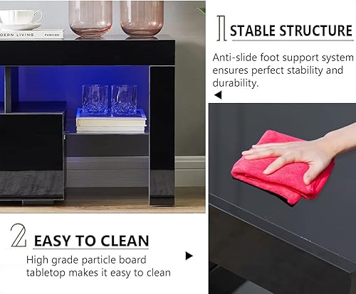 Miniatura 4 de Moderno soporte de TV negro con 16 luces LED, centro de entretenimiento de alto brillo para televisores de hasta 55 pulgadas, consola de