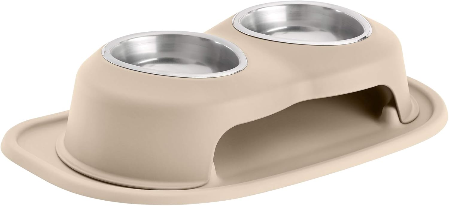WeatherTech Double High Pet Feeding System - Elevated Dog/Cat Bowls - 4 inch High Tan (DHC1604TNTN)