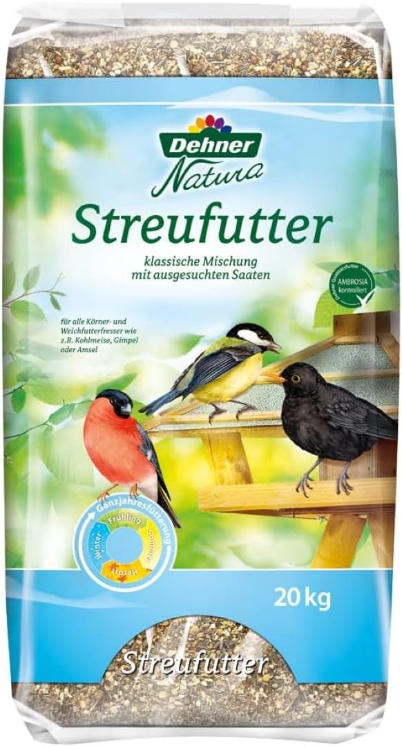 Dehner Natura Wildvogelfutter, Streufutter, 20 kg & Natura Wildvogelfutter, Beeren-Knödel ohne Netz, 100 Stück (10 kg)