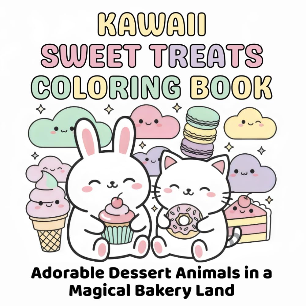 Kawaii Sweet Treats Coloring Book: Adorable Dessert Animals in a Magical Bakery Land