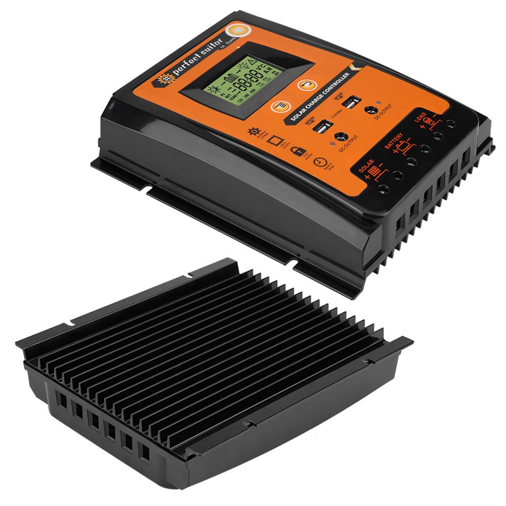 Contrôleur de Charge Solaire MPPT Régulateur Panneau de Charge Solaire avec Ecran LCD avec Double USB Panneau Solaire Batterie 12V / 24V Affichage LCD (50A)
