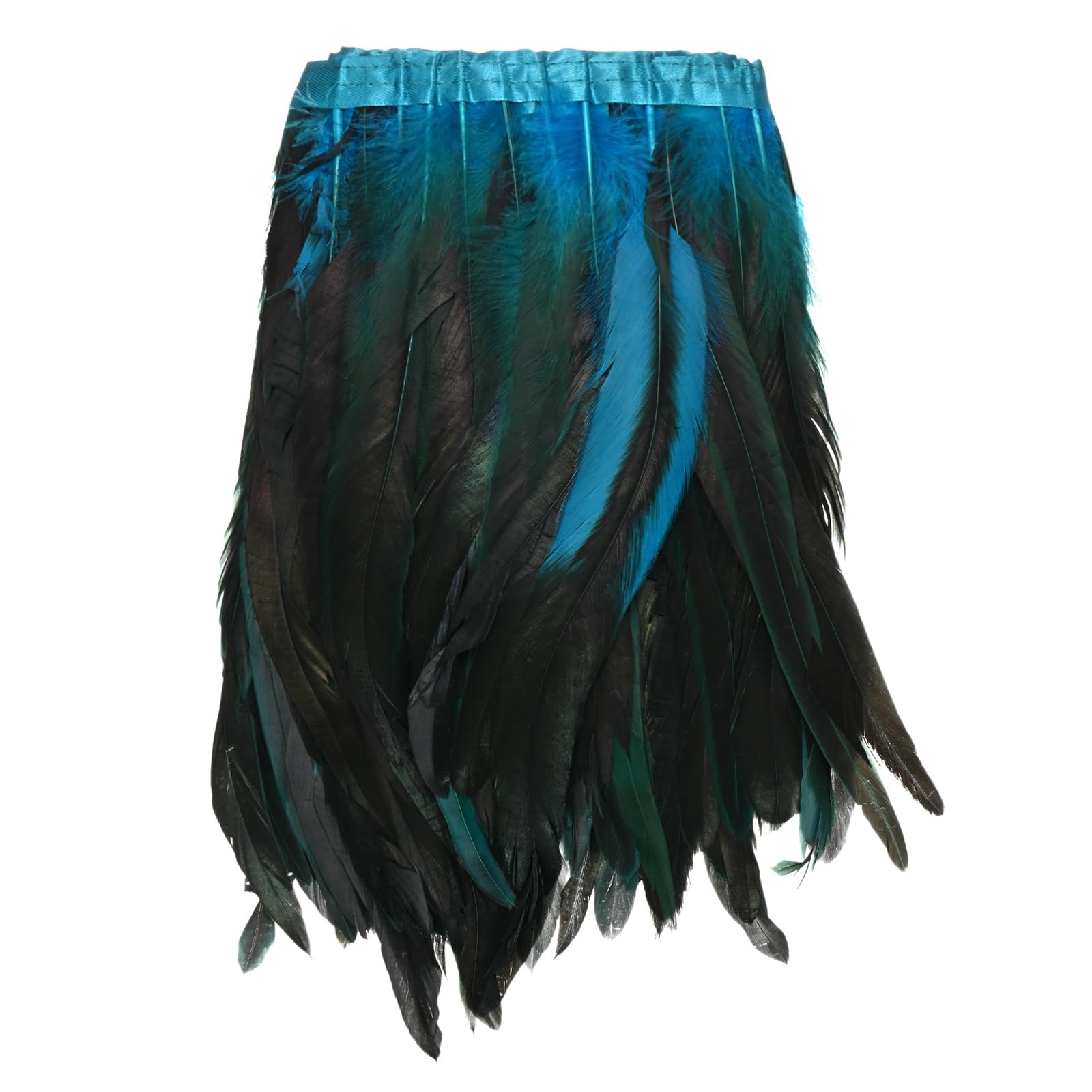 M METERXITY Rooster Feather Trim Fringe, 2 Yards 10-12" Natural Fluffy Feather Trim for Crafting/DIY Sewing/Party Clothing/Wedding Dress Decoration/Dream Catcher [Blue Black]