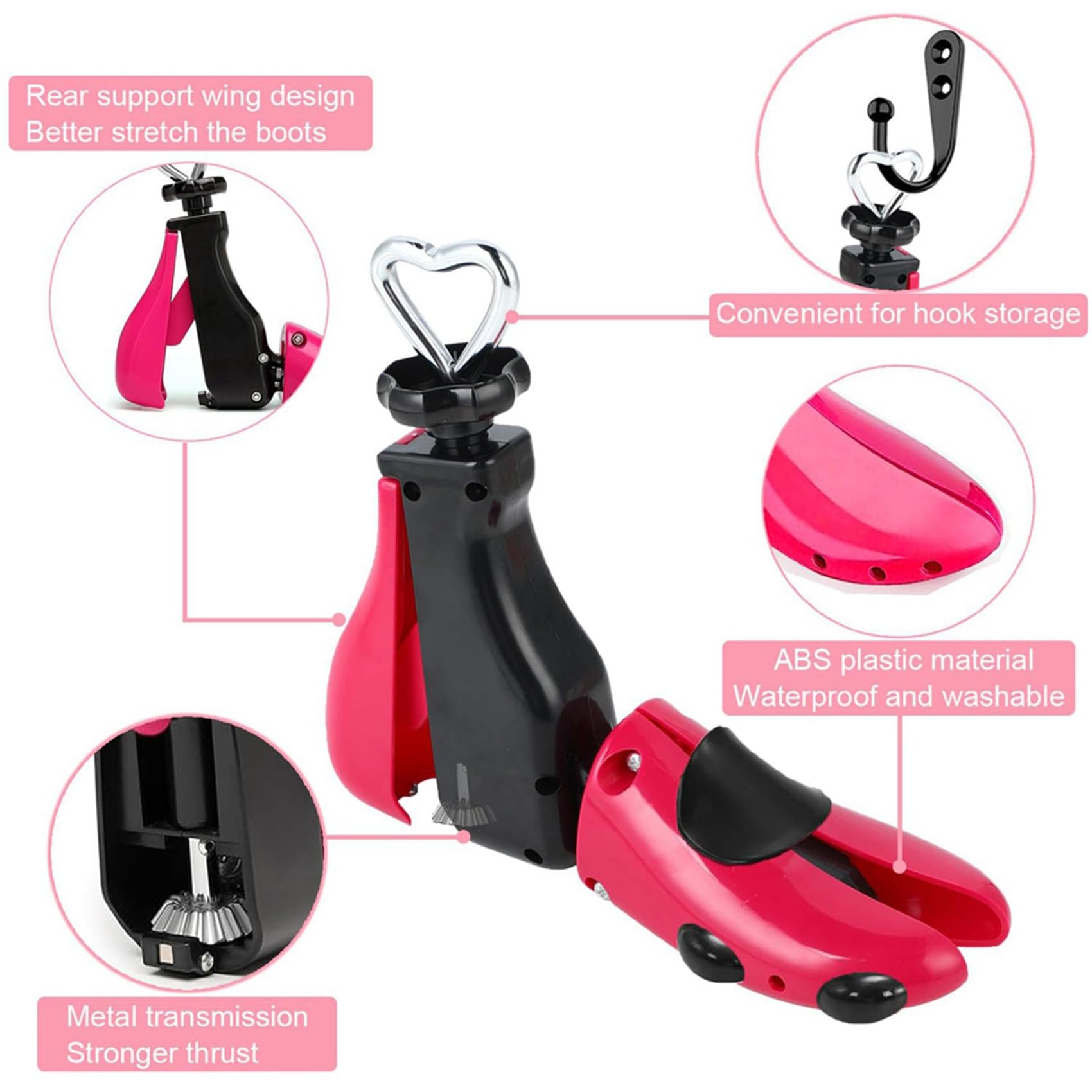 2X Ensanchador de Zapatos para Botas para Hombres, Expansor de Hormas para Mujeres, y Elástico, Botas Unisex Ajustables con Pies Anchos Rosa