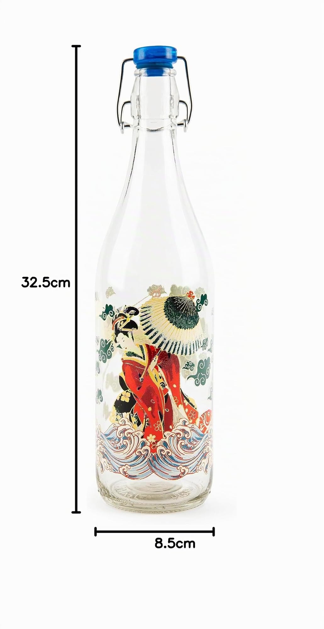 Excelsa Kimono Bottiglia Acqua, 1 Litro, Vetro, con Guarnizione