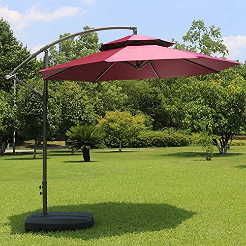 Qdy -Offset Umbrella, Large Outdoor Umbrella, 10Ft Patio Hanging Umbrella, Cantilever Umbrella With Crank For Backyard, Poolside, Lawn And Garden, Weight Base Not Include,4 Red #TOP7