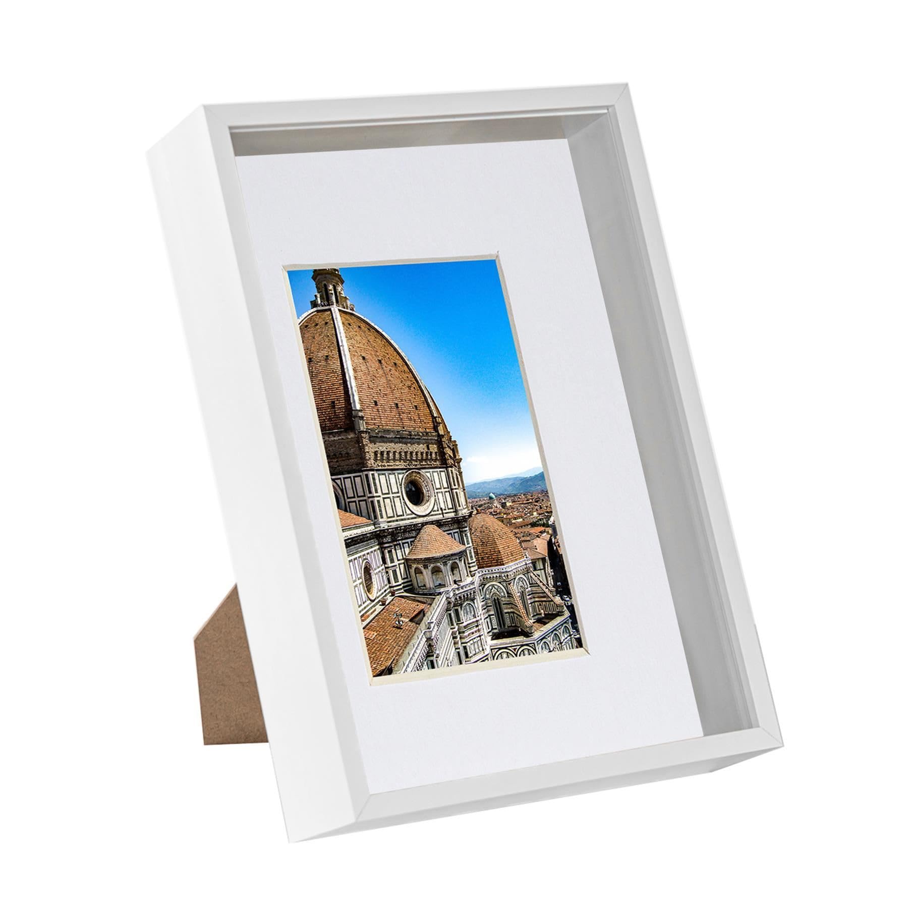 1x White A4 (8" x 12") Acrylic Deep Shadow Box Frame - White A5 Mount - Deep Glass Photo Picture Flower Craft Memory Wall Display - By Nicola Spring