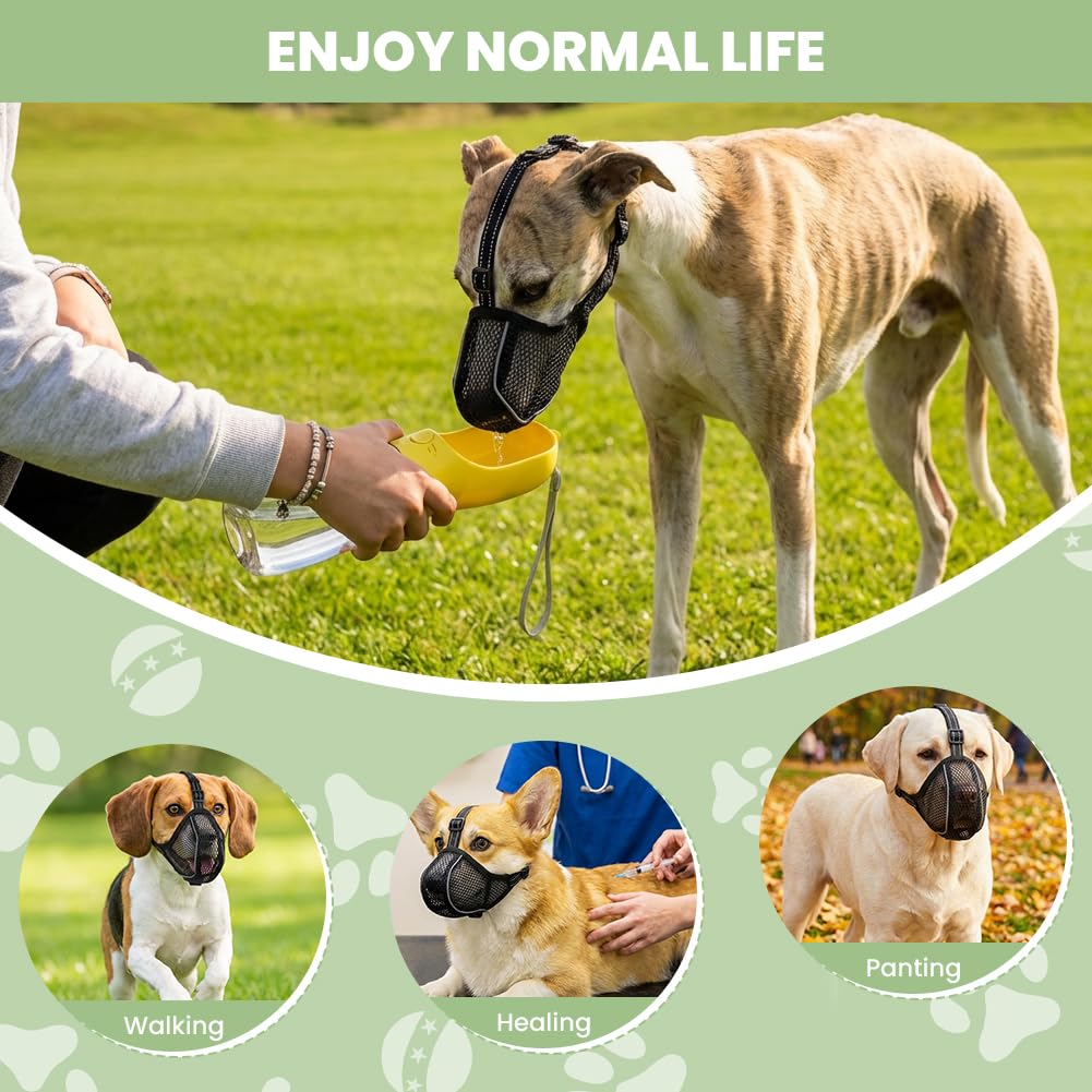 AUAUY Museruola per Cane, Museruola Riflettente Regolabile, Materiale a Rete Morbido, Impedisce di Mangiare e Leccare, Museruolas Anti-Morso e Anti-Abbaio per Diverse Razze Canine (Nero,XL)