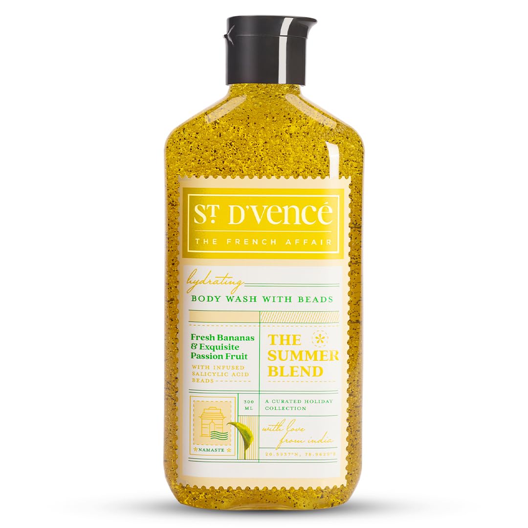 St. D’vence Summer Blend Salicylic Acid Body Wash Shower Gel with Fresh Banana & Passionfruit | Body Wash For Men & Women | Tan Removal Body Wash, Paraben & SLS Free, Exfoliating Body Wash | Body & B