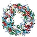 ALINUOYQ Speziell geformte Weihnachtspunkt-Bohrgirlande, Weihnachtsdekoration, Diamant-Malerei, Kranz, Ornament, Diamant-Malerei, hängender Kranz, Diamant-Malerei, Wanddekoration, Kranz for