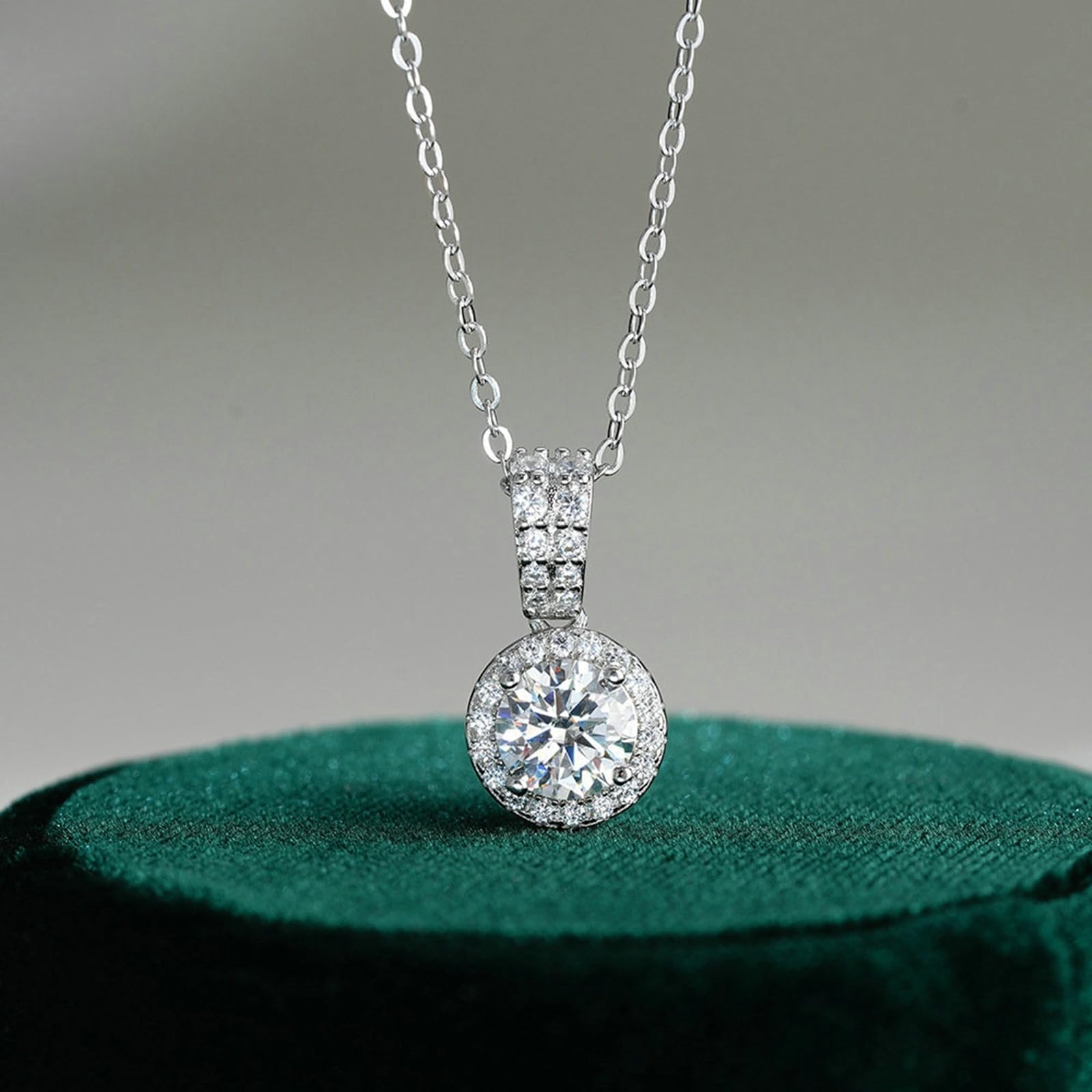 Wycian Collana da donna elegante in platino con moissanite DEF, catena halo per lei, 40 + 5 cm
