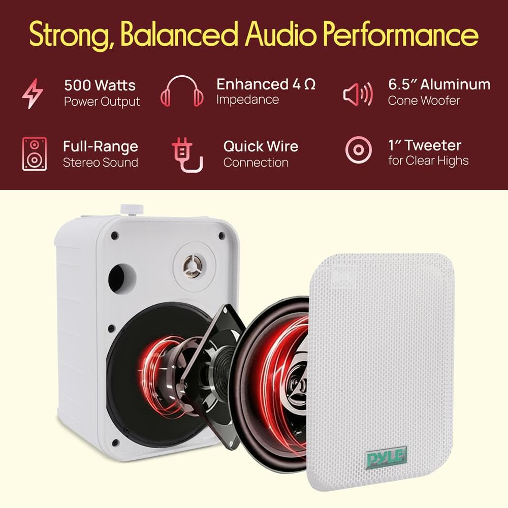 Pyle par de Altavoces de Pared, Techo, IImpermeable, Exteriores, Interiores, Par de 3.5” de 3 vias, Activo, Pasivo