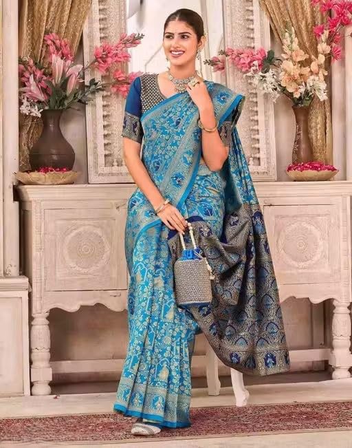 Image of Yashika Women's Banarsi Silk Saree with Blouse Piece for Traditional Ethnic Wear Sari