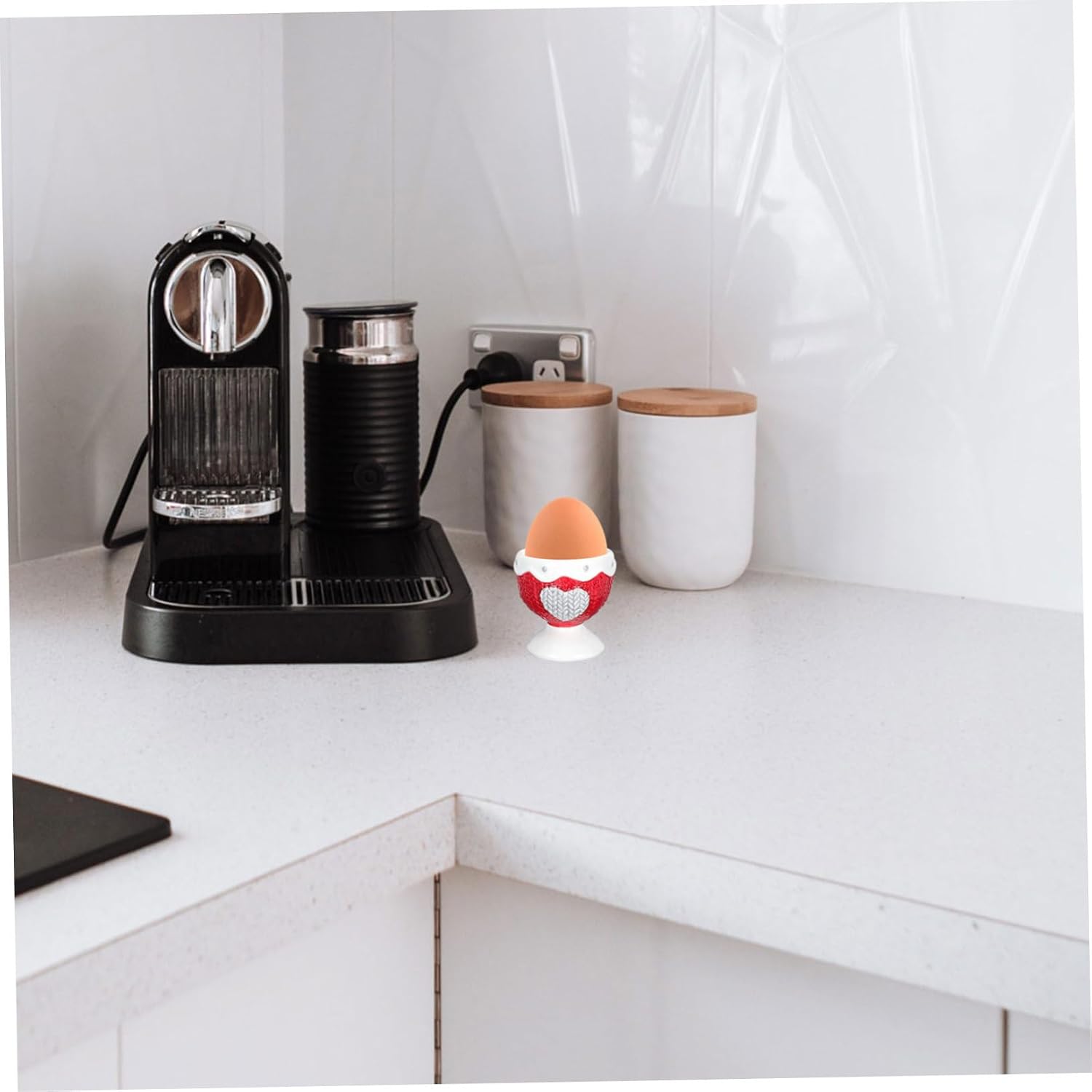 Ceramic Egg Cup with Heart Patterned Relief Adorable Breakfast Holder