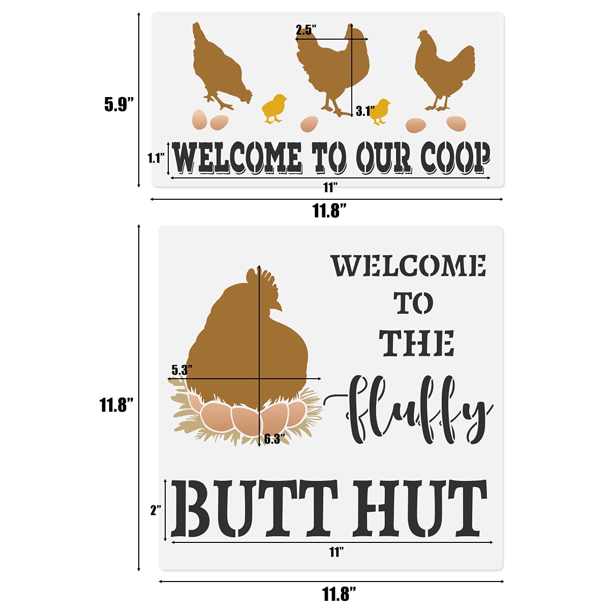 Hen Chicken Farmhouse Stencils, 4 Pcs Farm Eggs Rustic Reusable Stencil for Painting on Wood, Fabric, Wall, Furniture - DIY Art Home Decor