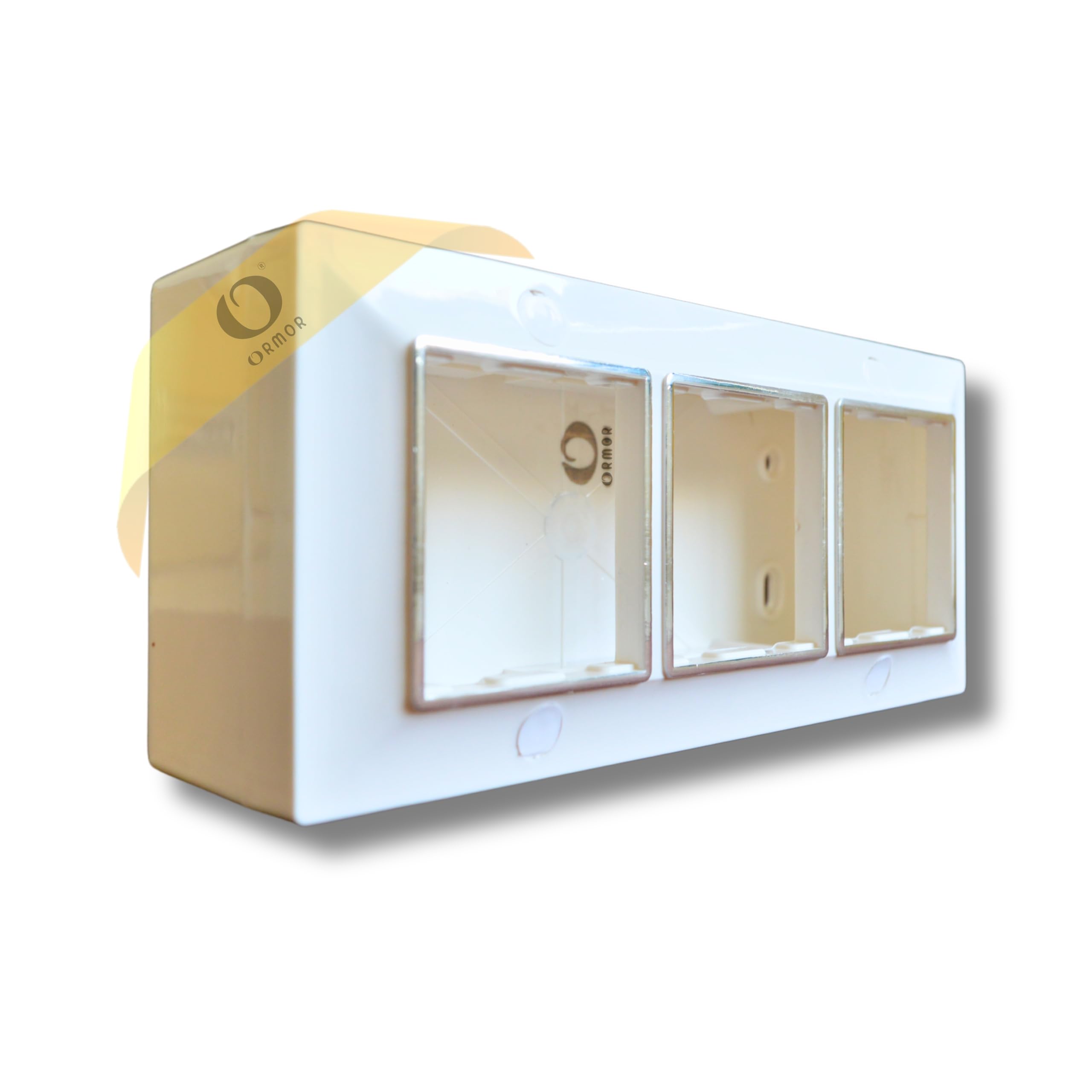 ORMOR Modular Surface Mount Gang Box (6 Module-White) Silver Line Glossy Premium Polycarbonate Box for Universal Standard Modular Electrical Switches-image-13