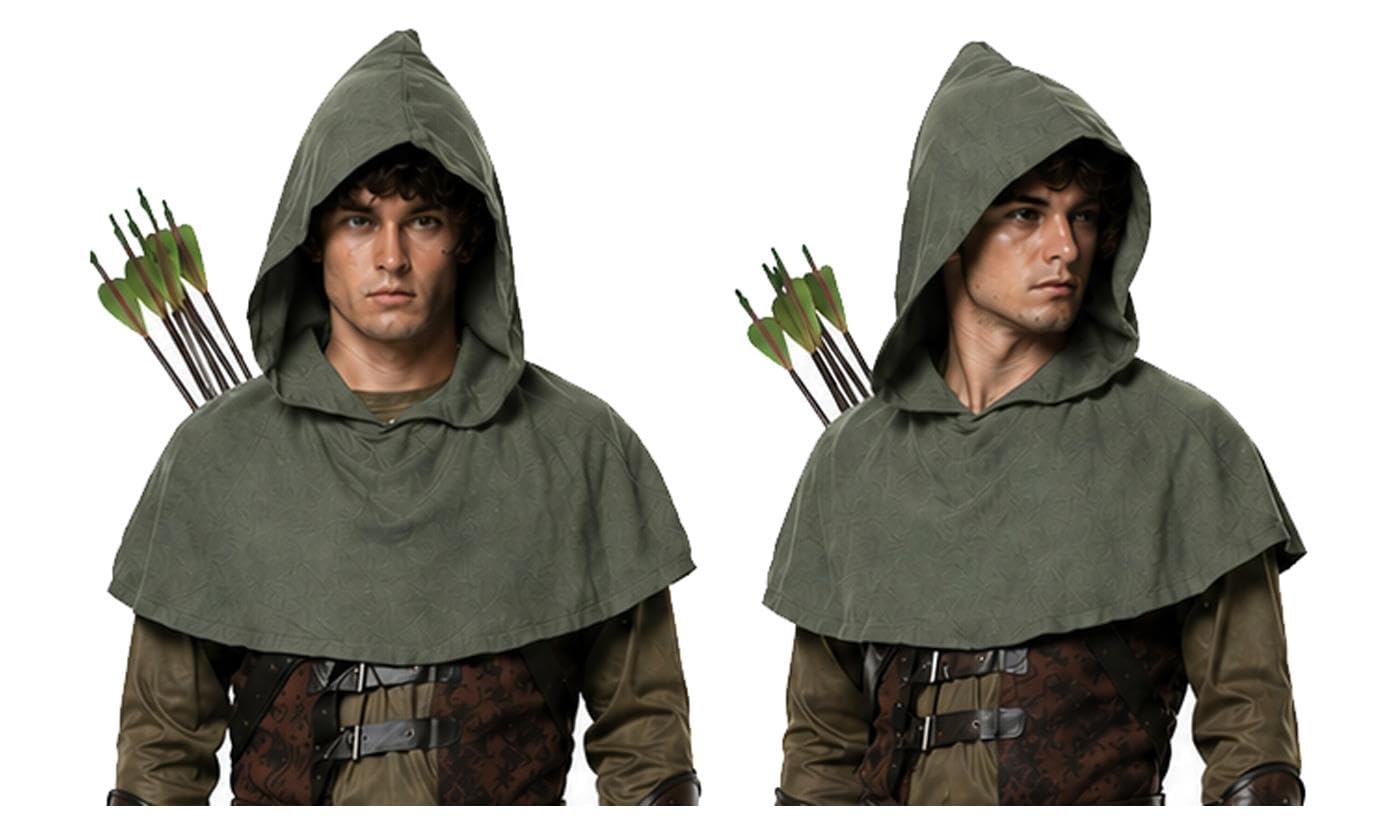 The Dragons Den Adults Medieval Archers Fleece Hooded Cowl Robin Hood Fancy Dress Costume Accessory [Willow Green] — image 1