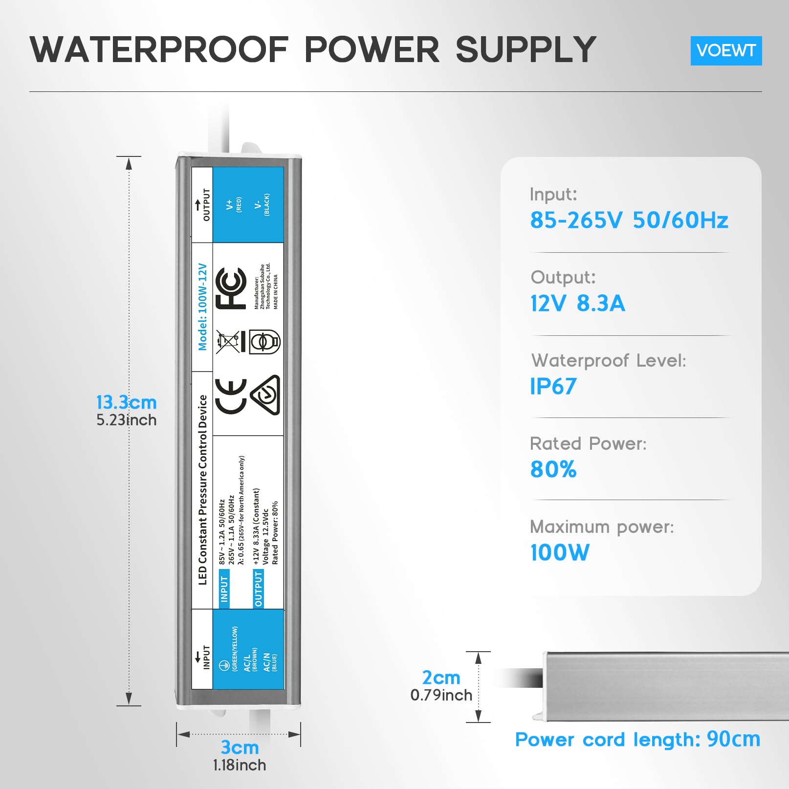 Waterproof LED Driver 12V Power Supply - 100W -7