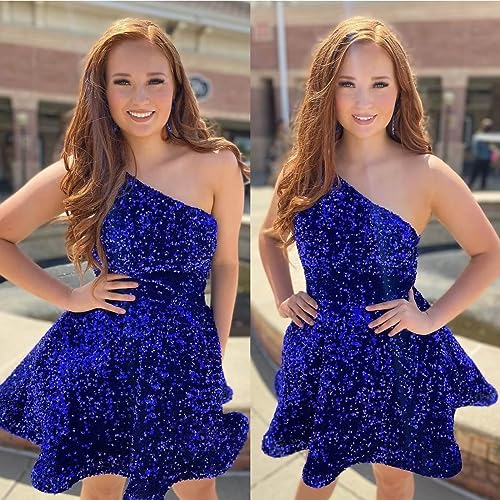 One Shoulder Sequin Homecoming Dresses for Teens 2025 Short Prom Dress Sparkly A-line Formal Dress with Pockets4