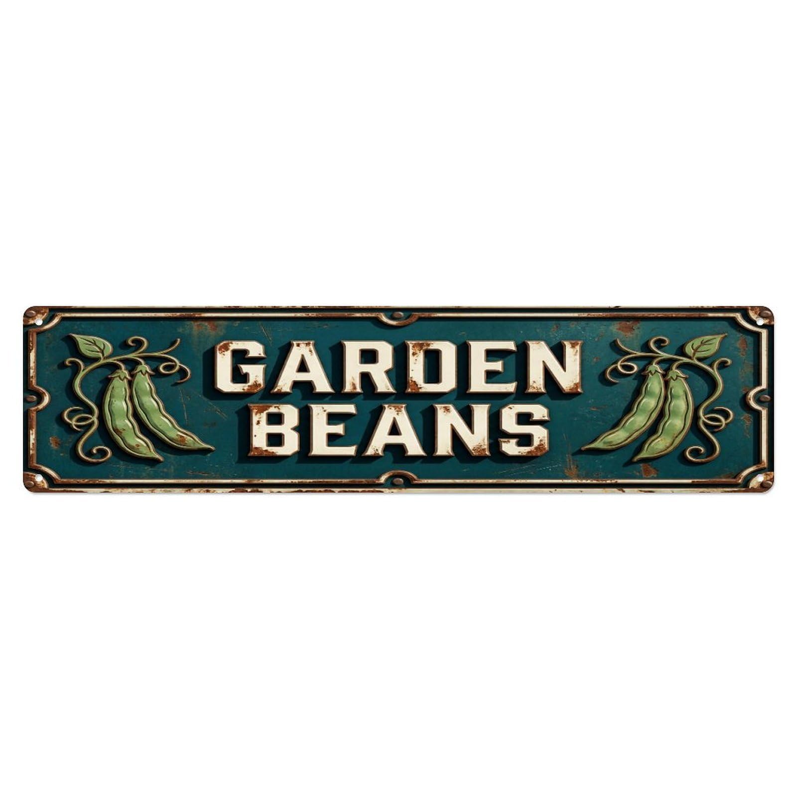 Metal Tin Sign GARDEN BEANS Vintage Legume Rustic Farmhouse