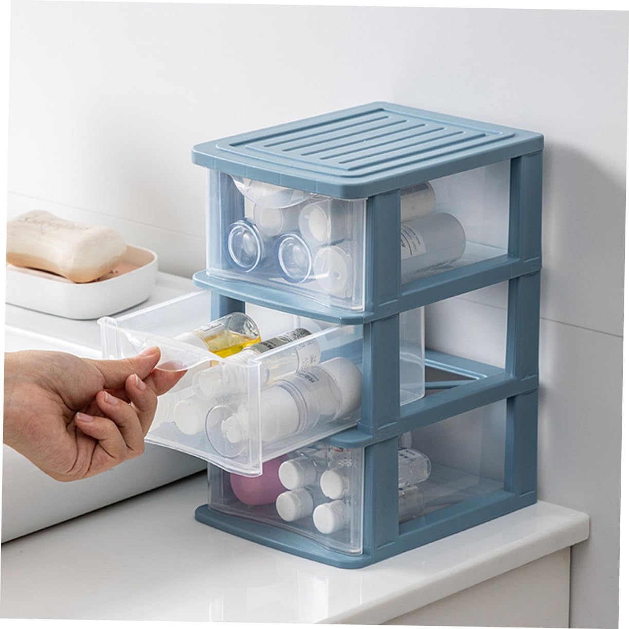 2pcs Three-layer Drawer Organizer Boxes for Desktop Storage Transparent Dustproof Makeup and Sundries Holder Multi-layer Stackable Organizer for Office School and Home Use