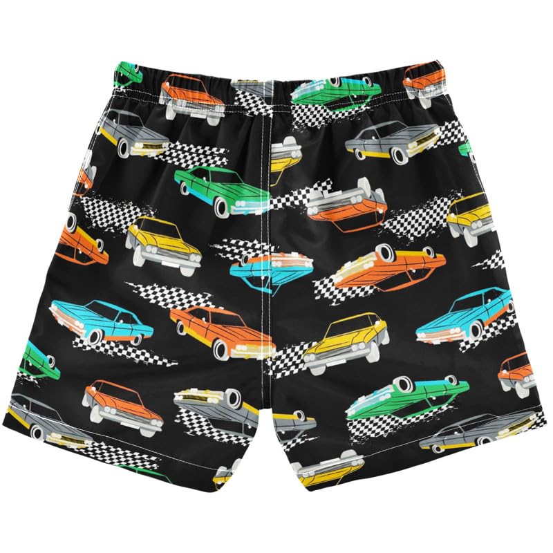 Pigsaly Retro Race Cars Boys Swim Trunks Machinery Trucks Toddler Beach Board Shorts Baby Summer Bathing Suit 4T