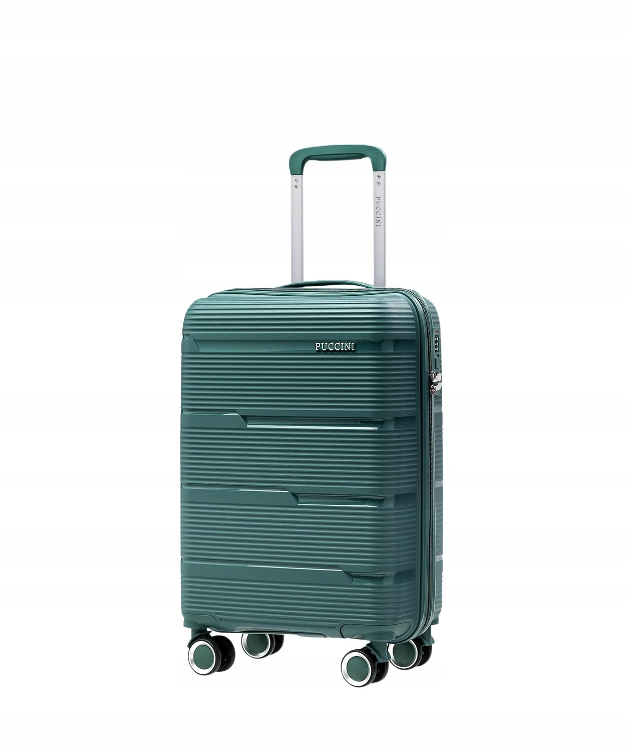 PUCCINI Walizka Kabinowa, Twarda, Zielona, Polipropylen, 36L, 4 Kółka Obrotowe 360°, 56x36x22 cm, 2.6 kg