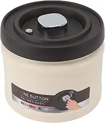 Greensen Recipiente a Vácuo para Café, Lata de Armazenamento Hermético Em Aço Inoxidável para Grãos de Café Moídos, Chá, Nozes Com Vedação Tipo Prensa e Colher Medidora (750ML Bege)