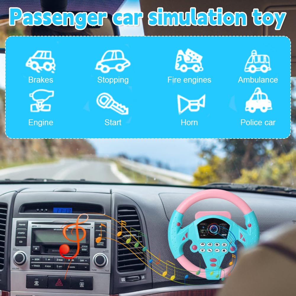 Volant Jouet Enfant Avec Lumières Et Sons - Rotation 360°, 3 Ventouses, à Partir De 3 Ans - Pour Simuler La Conduite