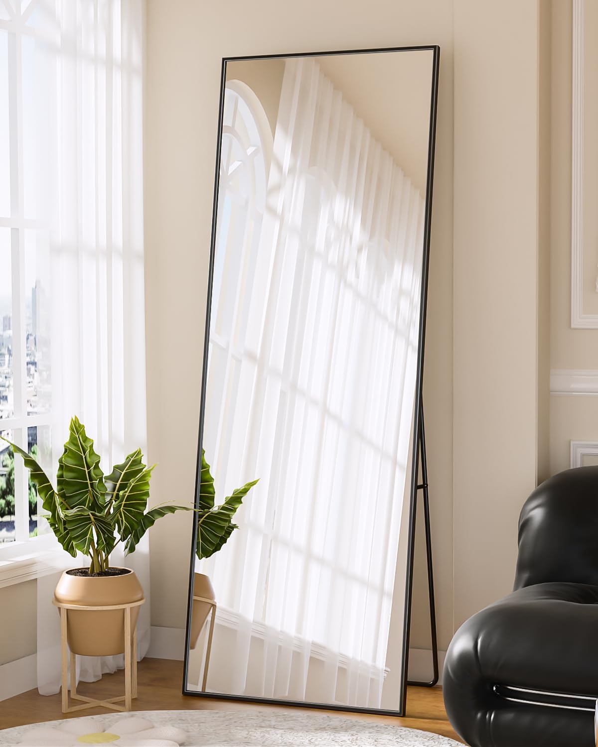 Full Length Mirror, 66"x23" Floor Mirror, Floor Standing Mirror Freestanding Full Body Mirror with Stand for Bedroom, Hanging Mounted Mirror for Living Room Cloakroom, Black