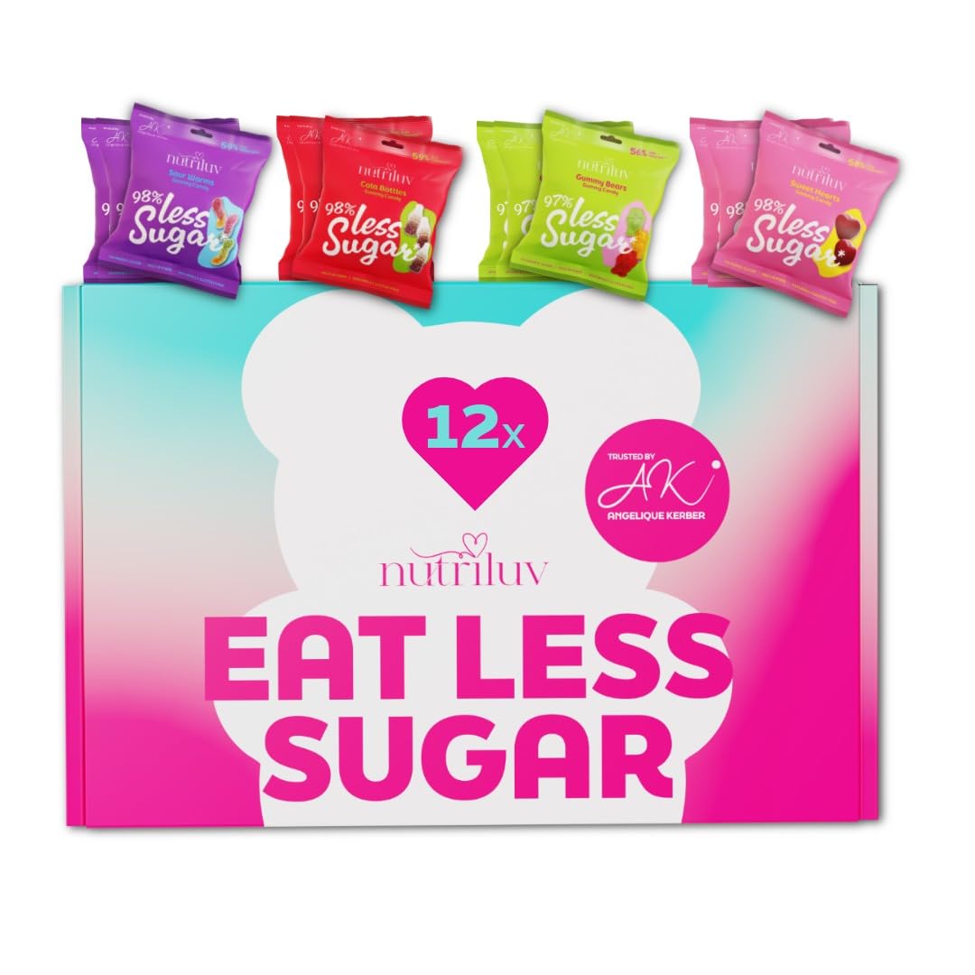 NUTRILUV Low Carb Gummies Snackgoals Bundle, Sour Worms, Gummy Bears, Sweet Hearts & Cola Bottles, 0,7g Zucker, 74kcal pro Beutel, 12 x 50g