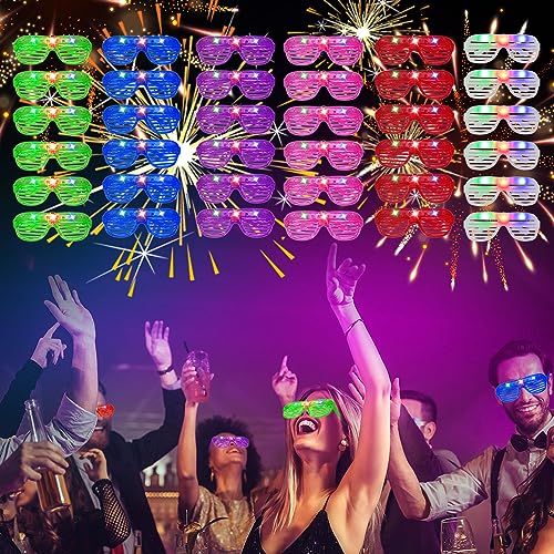 SZHFU 36 Pcs Neon glasses Party Shutter Unisex 6 Colors Party Flashing glasses 3 Modes light up glasses Led glasses neon accessories for Christmas Halloween Wild Clubbing Birthday Party (36 Pcs)