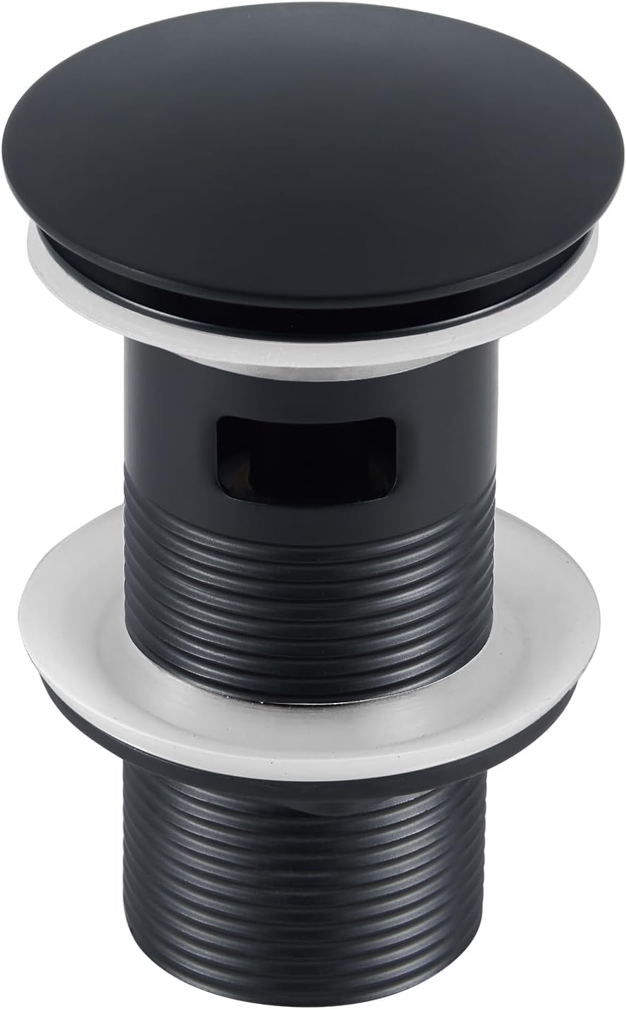 Pop up Basin Waste Matte Black Slotted for Bathroom SInks with Overflow Click Clack Sprung Plug 1/4 BSPP UK Standard