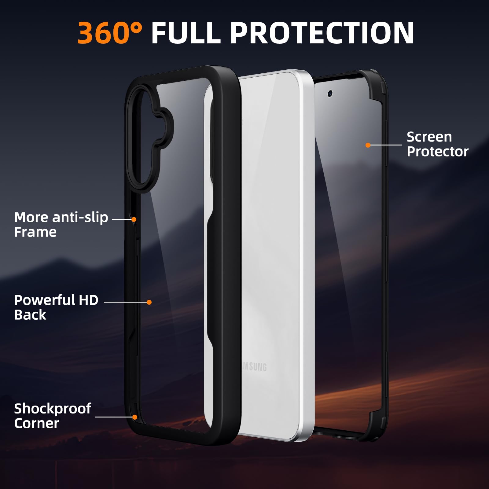 Phoona Etui do Samsung Galaxy A36 5G / A56 5G z przezroczystą folią ochronną, odporne na wstrząsy silikonowe etui 360 stopni pełna ochrona, odporna na zarysowania wytrzymała obudowa do Samsung A36