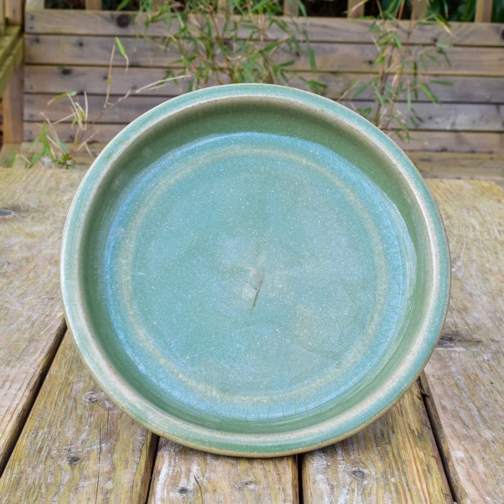 Bedwen Frost Proof Ceramic Saucers for Garden Planters Pots (Green, Medium)