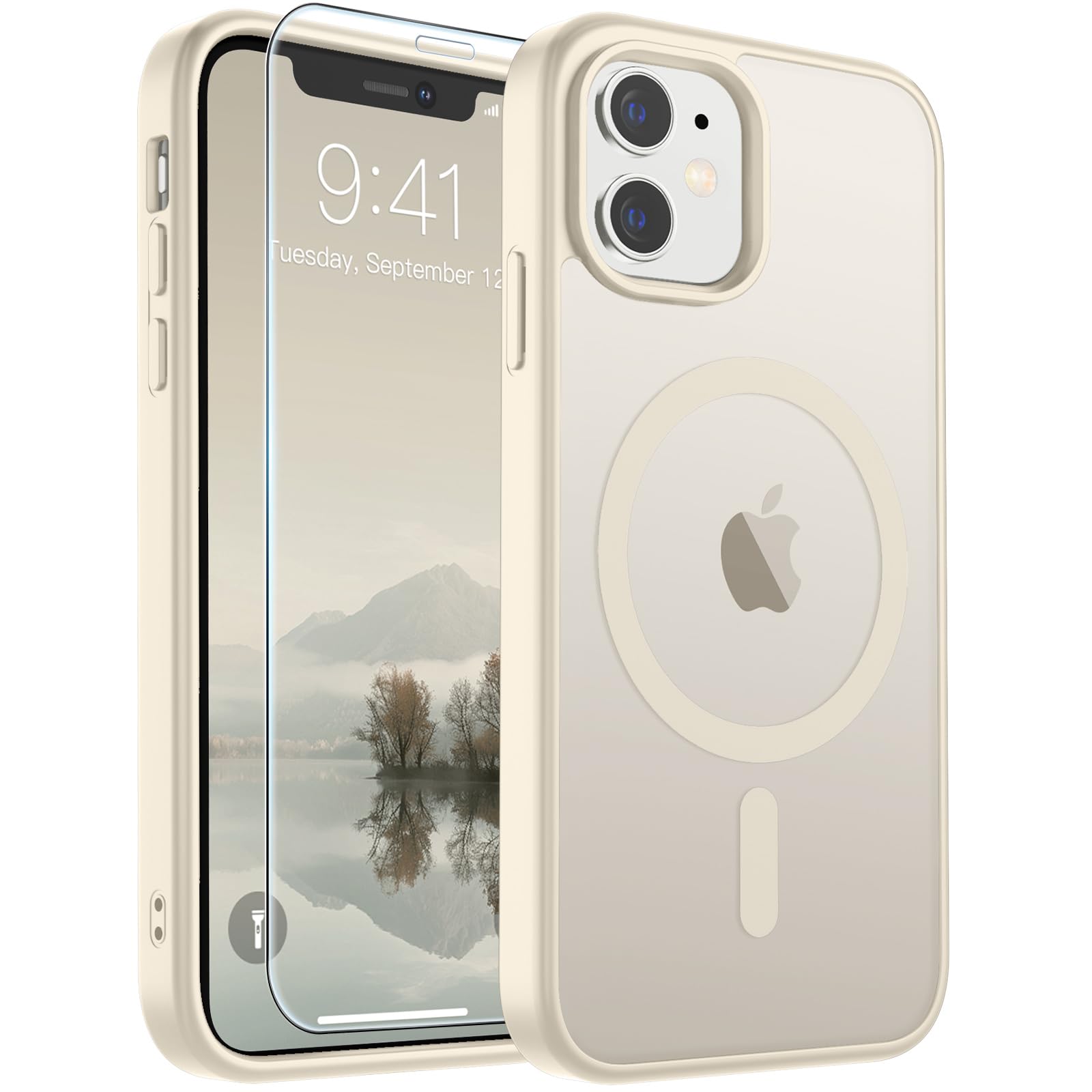 SUPFINE Magnetic for iPhone 11 Phone Case Antique White | With Screen Protector, Translucent Matte, Compatible with MagSafe, Military Grade Drop Proof, Rugged Shockproof Protective