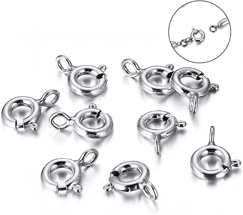 Miniatura 3 de 40 piezas de anillo de resorte abierto de 0.236 pulgadas de diámetro, cierres redondos, cierre de pulsera, cierre de joyería, hallazgos de
