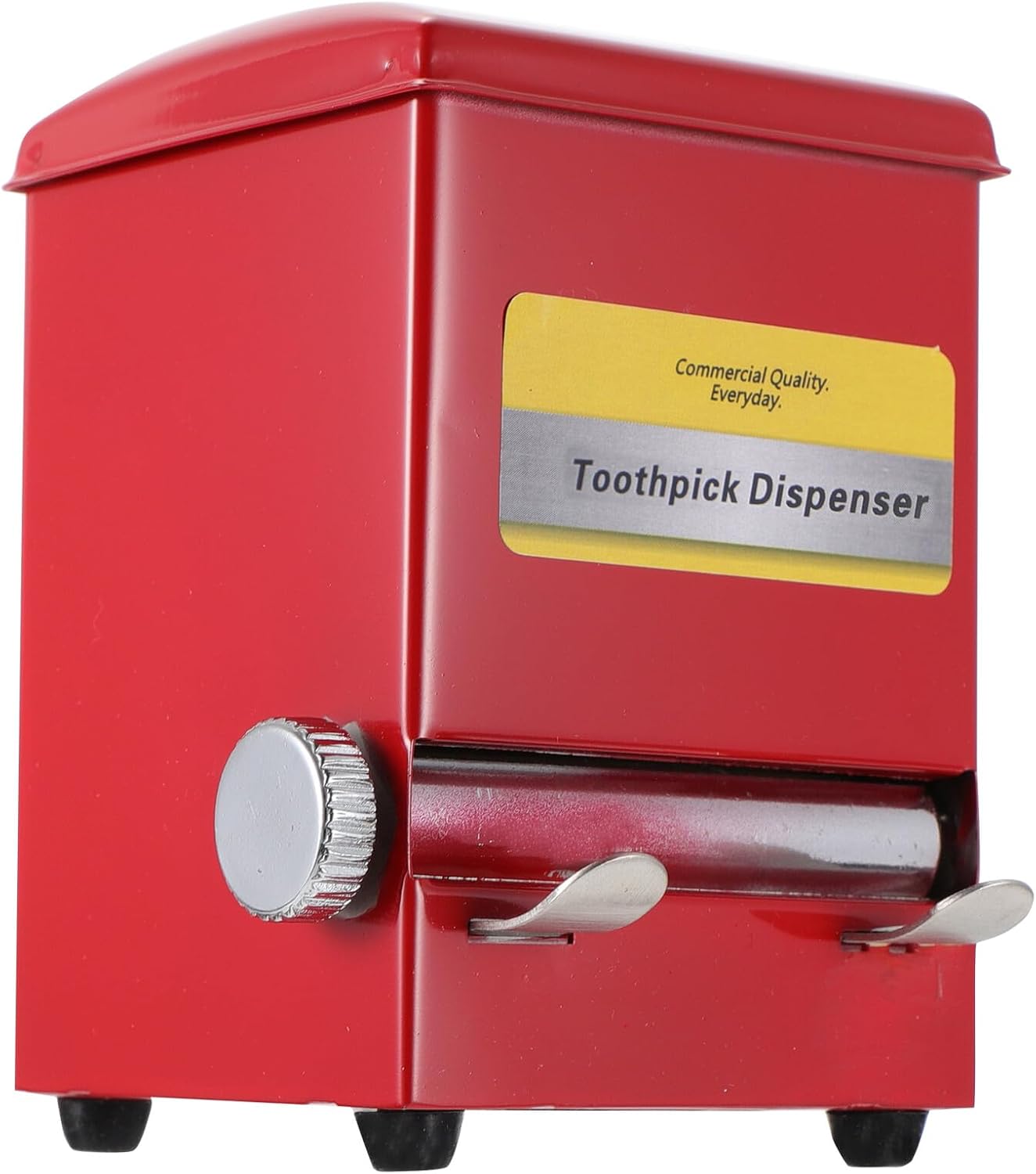 BESPORTBLE Retro Automatic Toothpick Dispenser Stainless Steel Toothpick Storage Box Red Mechanical Vending Machine Style Household for Kitchen Dining