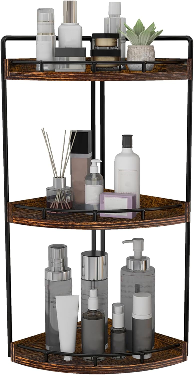 Dorhors 3-Tier Corner Bathroom Organizer Countertop for Storage,Vanity Tray,Wood Counter Organizer for Kitchen,Bathroom,Dresser (Dark Red)