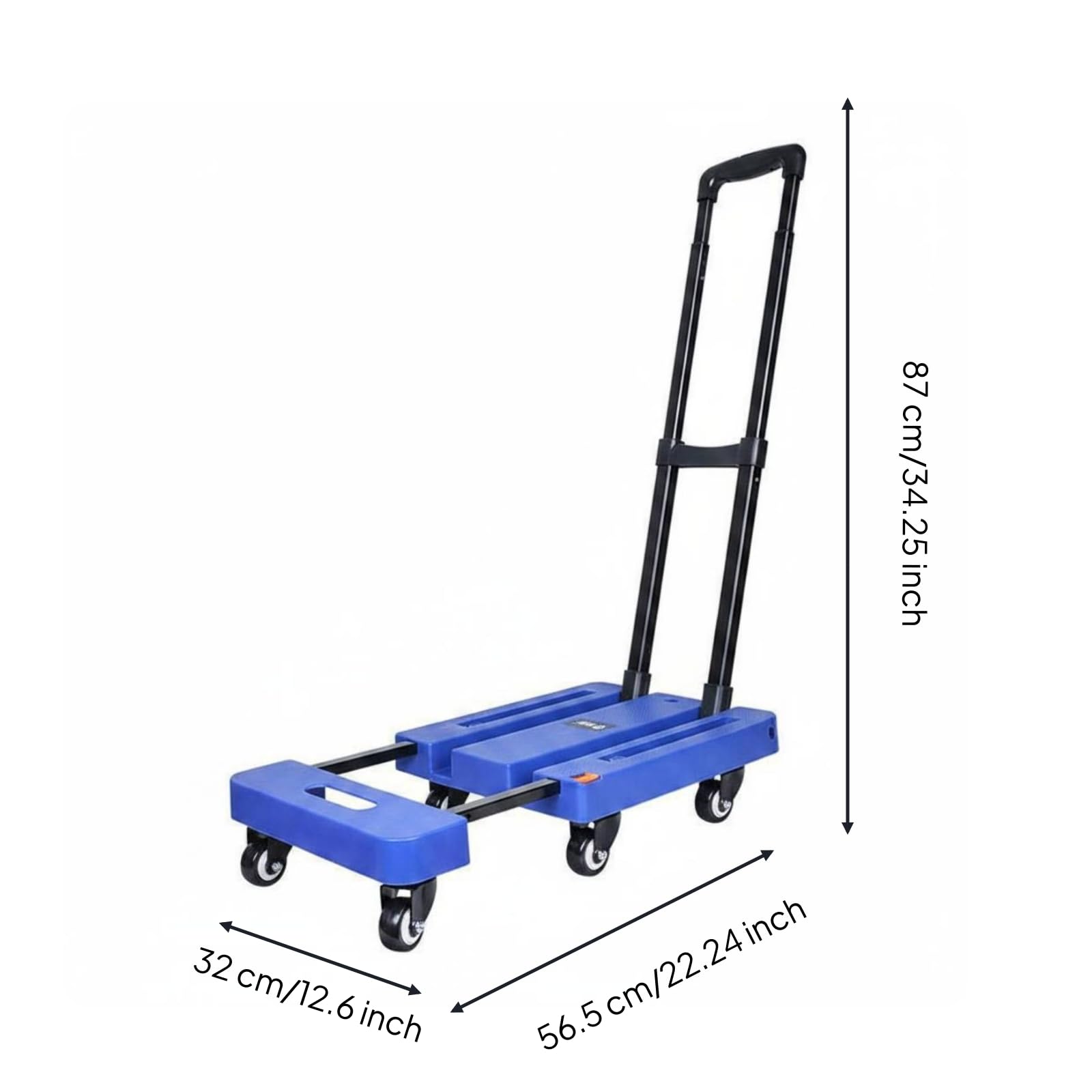 F Fityle Carrito de Transporte Plegable Manija Ruedas Giratorias con Estructura de Hierro Resistente Carga 200 Kg Adecuado para, Azul, Ruedas De PU Negras De 2 Pulgadas