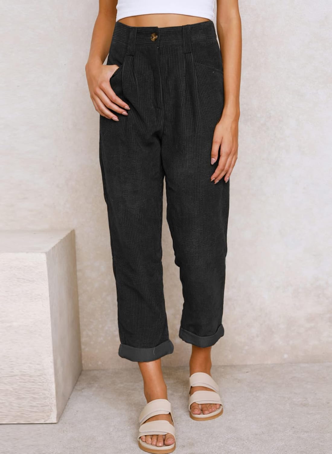 Acelitt Womens Elastic Waist Straight Leg Corduroy Pants with Pockets, S-2XL - Image 5