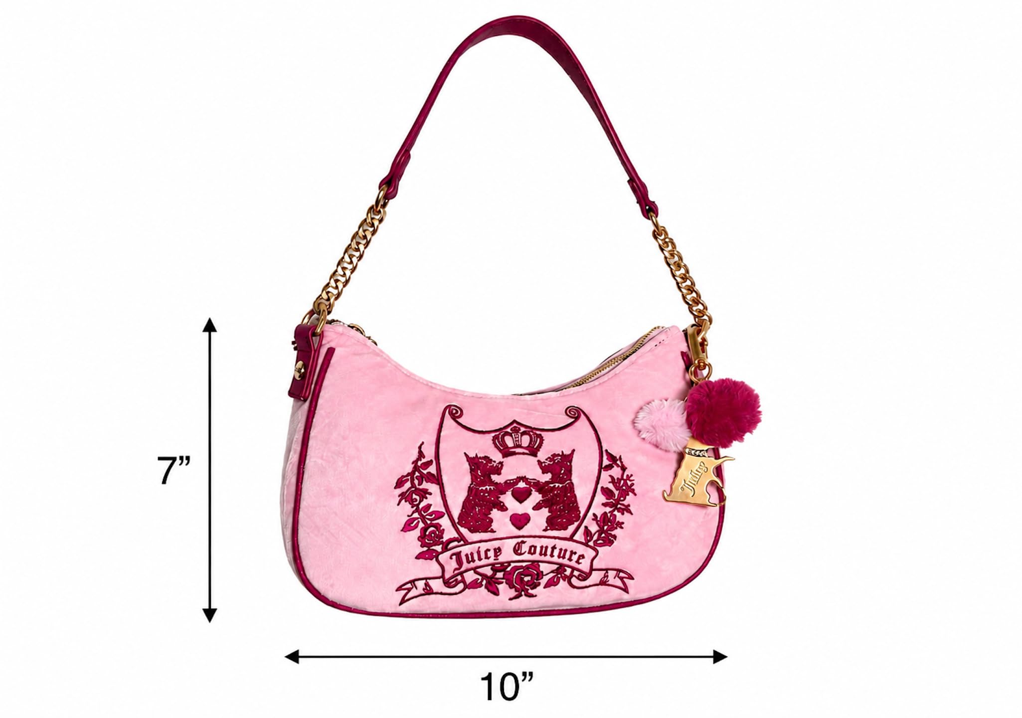 Juicy Couture New Love Chapter Umhängetasche, Samt, goldfarbener Kettenriemen, 25,4 x 17,8 cm