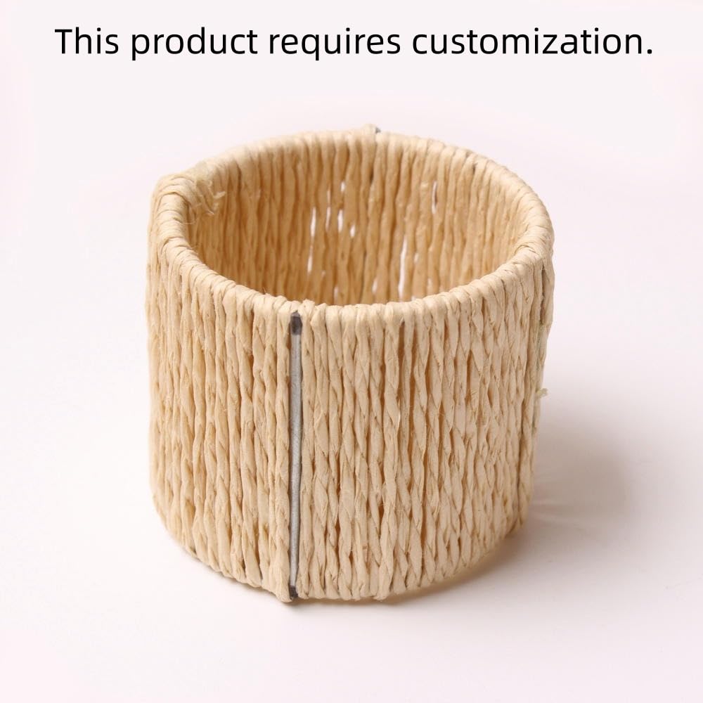 Décoration De Table Lot de 100 Ronds De Serviette Tissés a La Main Couleur Bois Naturel pour Hôtels Mariages Fêtes Et Banquets