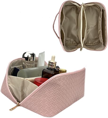 Miniatura 3 de CHICREEN Bolsa de maquillaje Bolsa de cosméticos Bolsa de maquillaje de viaje con divisores ajustables, portátil, de piel sintética, impermeable,