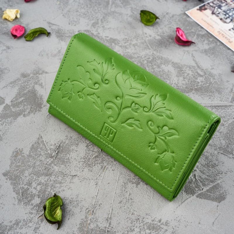 Geschenk-Set für Sie Damen Blumen Geldbörse T-45 und Leder Kartenetui T-151 ZUP-144-GR