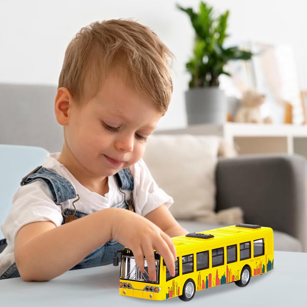 Autobús de Juguete, Coches de Juguetes para Niños Modelo de Autobús Tirar Hacia Vehículos Mini Autobúses de Juguete Vehículos Fricción Mini Auto de Juguetes Regalo Cumpleaños para Niños(Amarillo) — view 5