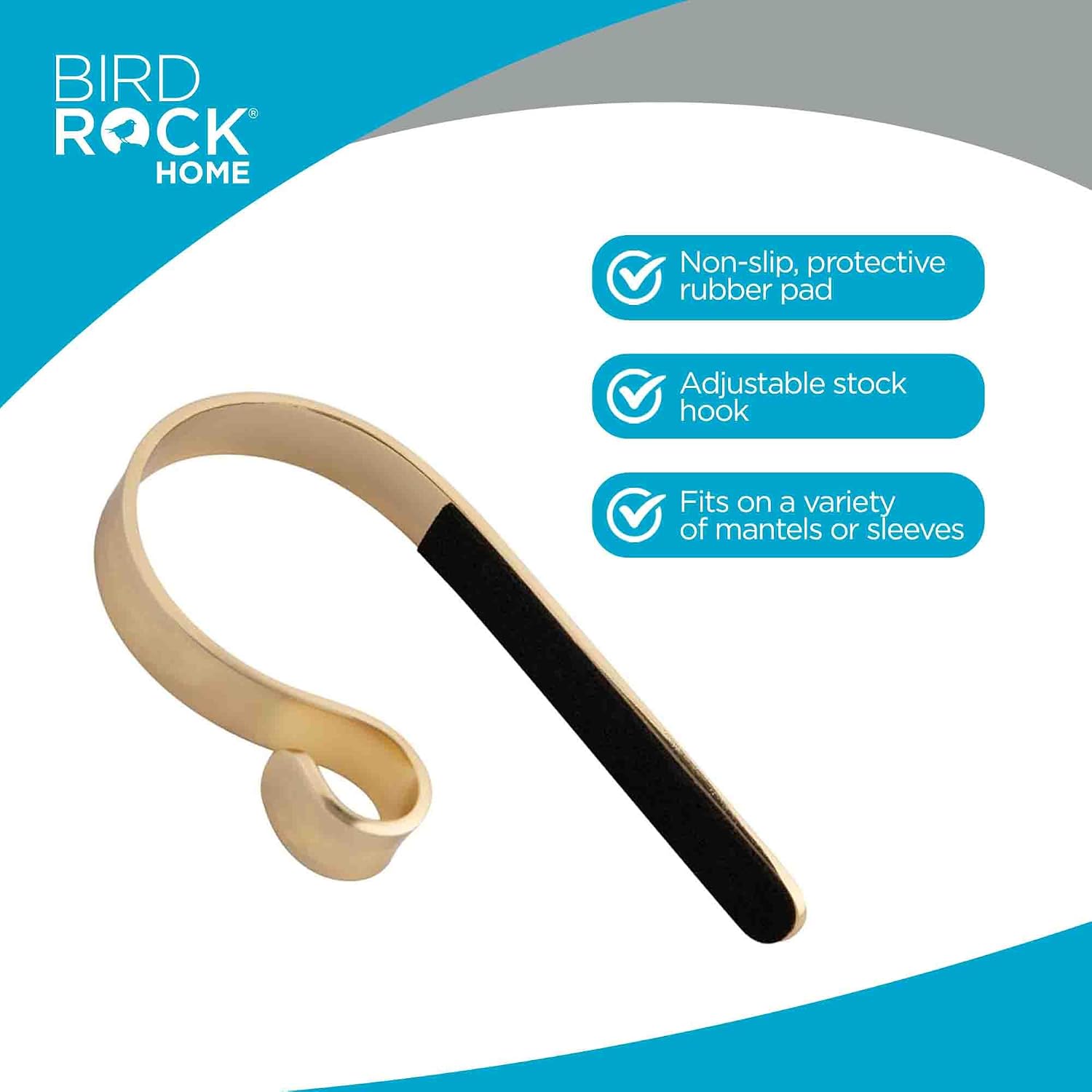 BIRDROCK HOME Christmas Stocking Mantel Hooks - Metal Fireplace Hanger with Non-Slip Pads - Holds Up to 10 lbs - Ideal for Hanging Stockings, Garland & Holiday Decor - 4 Pack, Scroll Design (Gold)