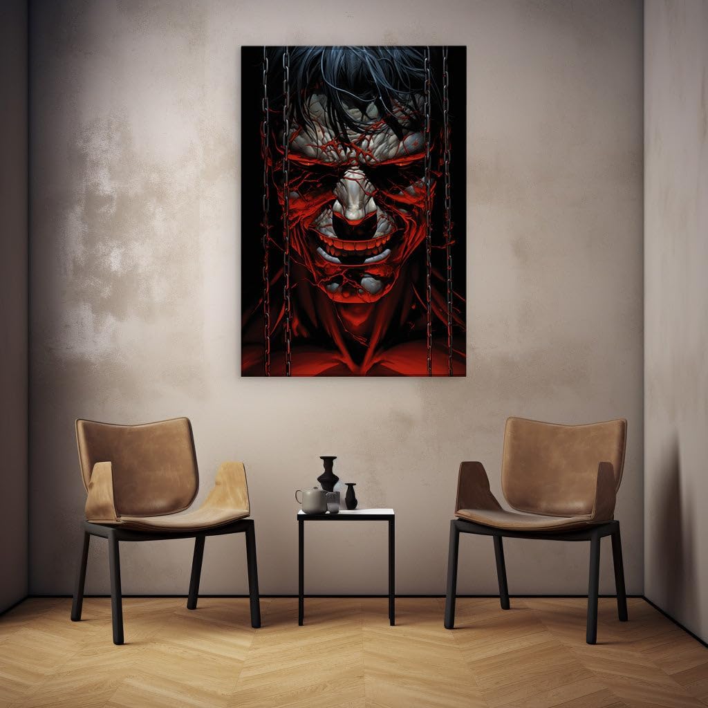 Canvas for Living room. Unleashed Terror: A Bloodcurdling Portrait of Darkness, 27 x 18 inch Canvas Wall Art - Contemporary Masterpieces - Modern Home Decor - 69x46 cm (27x18 inch)