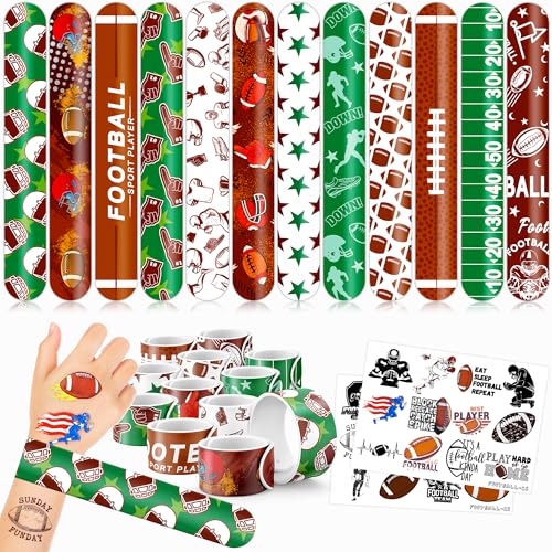 72PCS Football Party Favors - 48PCS Pre-cut Temporary Tattoos & 24PCS Slap Bracelets - American Rugby Themed Birthday Supplies, Decorations, Gifts, Classroom Prizes for Kids, Boys & Cheerleaders